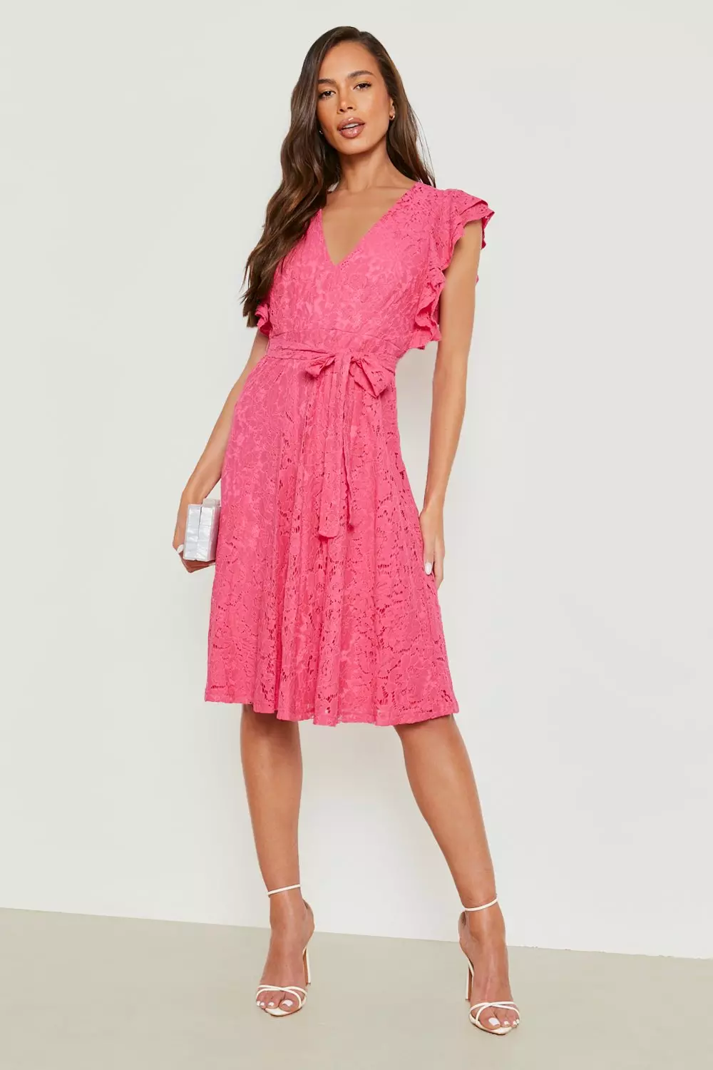 Lace Ruffle Sleeve Skater Midi Dress