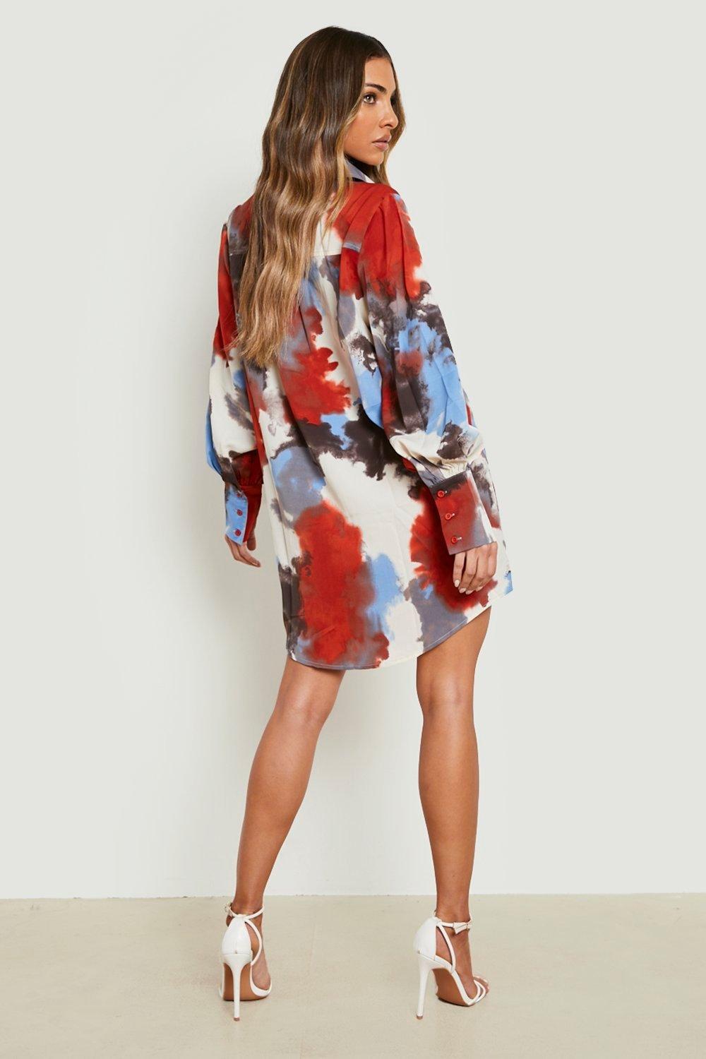 Smudge Print Oversized Shirt Dress