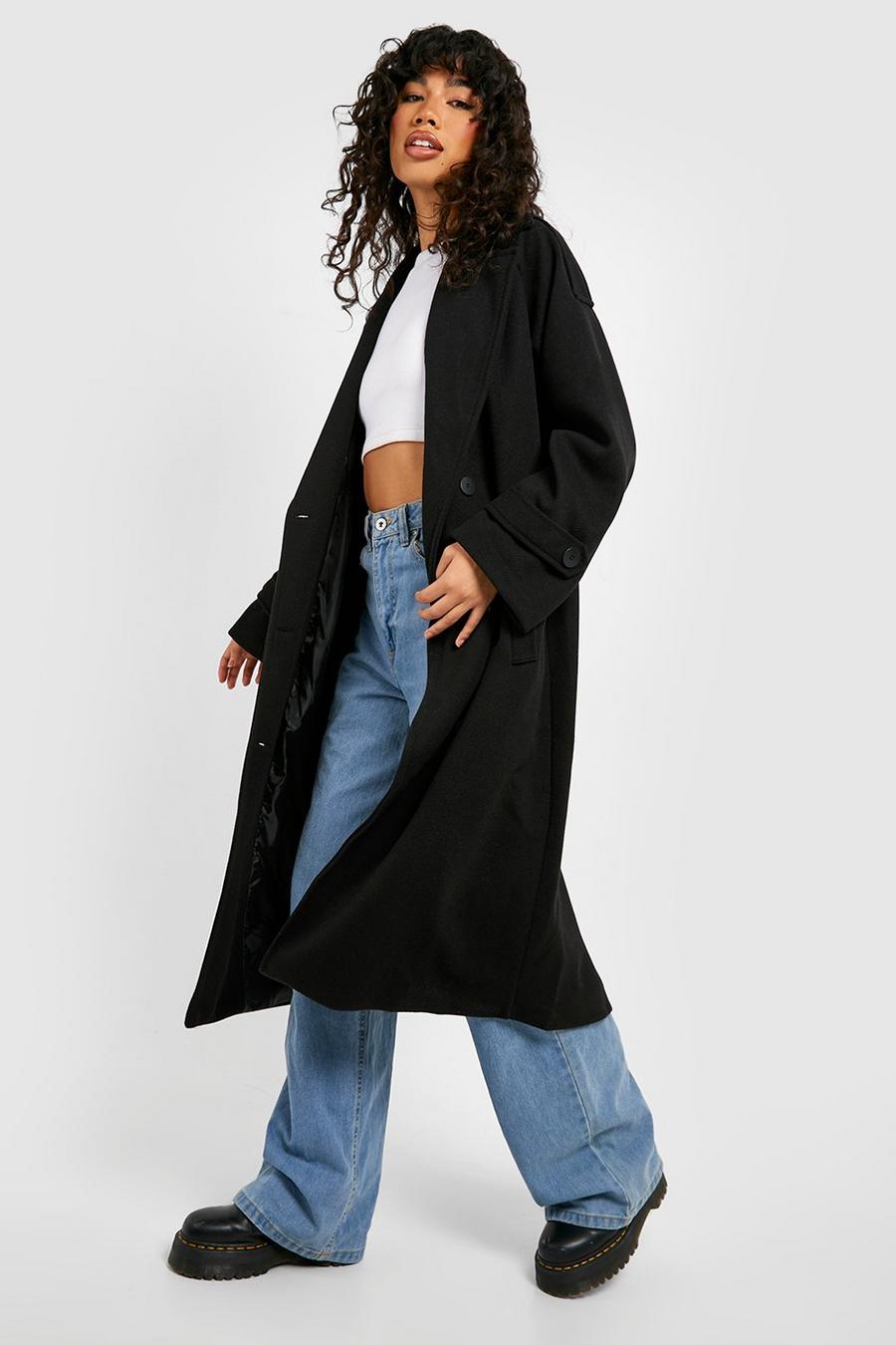 Black Premium Double Breasted Wool Look Trench Coat