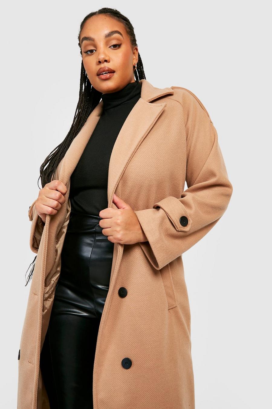 Camel Premium Double Breasted Wool Look Trench Coat image number 1
