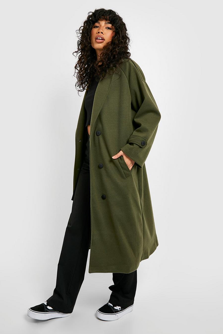 Khaki Premium Double Breasted Wool Look Trench Coat