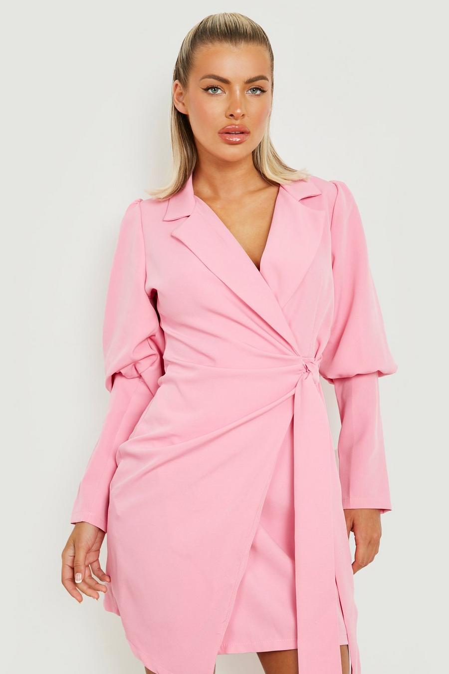 Candy pink Puff Sleeve Bow Side Blazer Dress image number 1