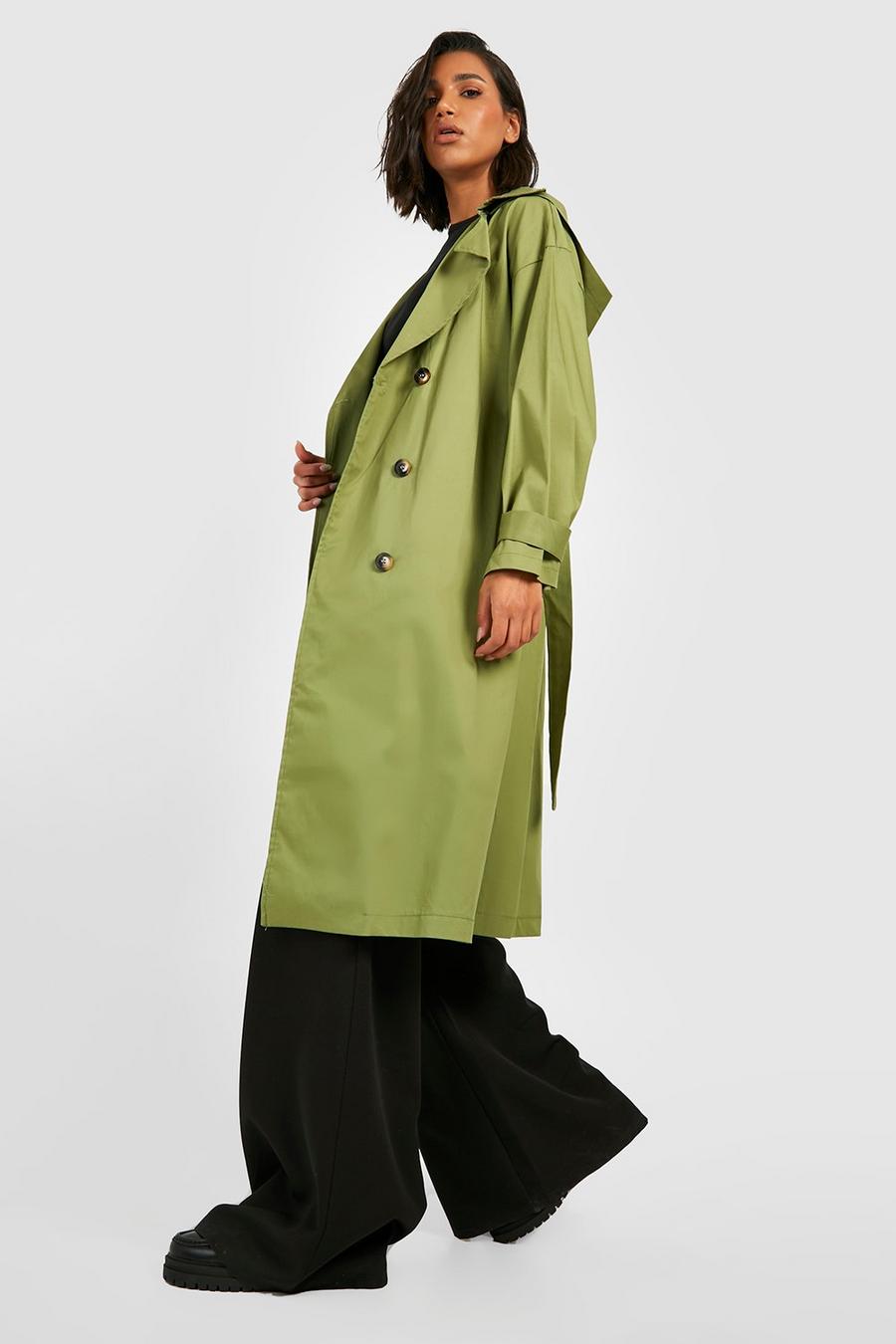 Sage green Hooded Trench Coat