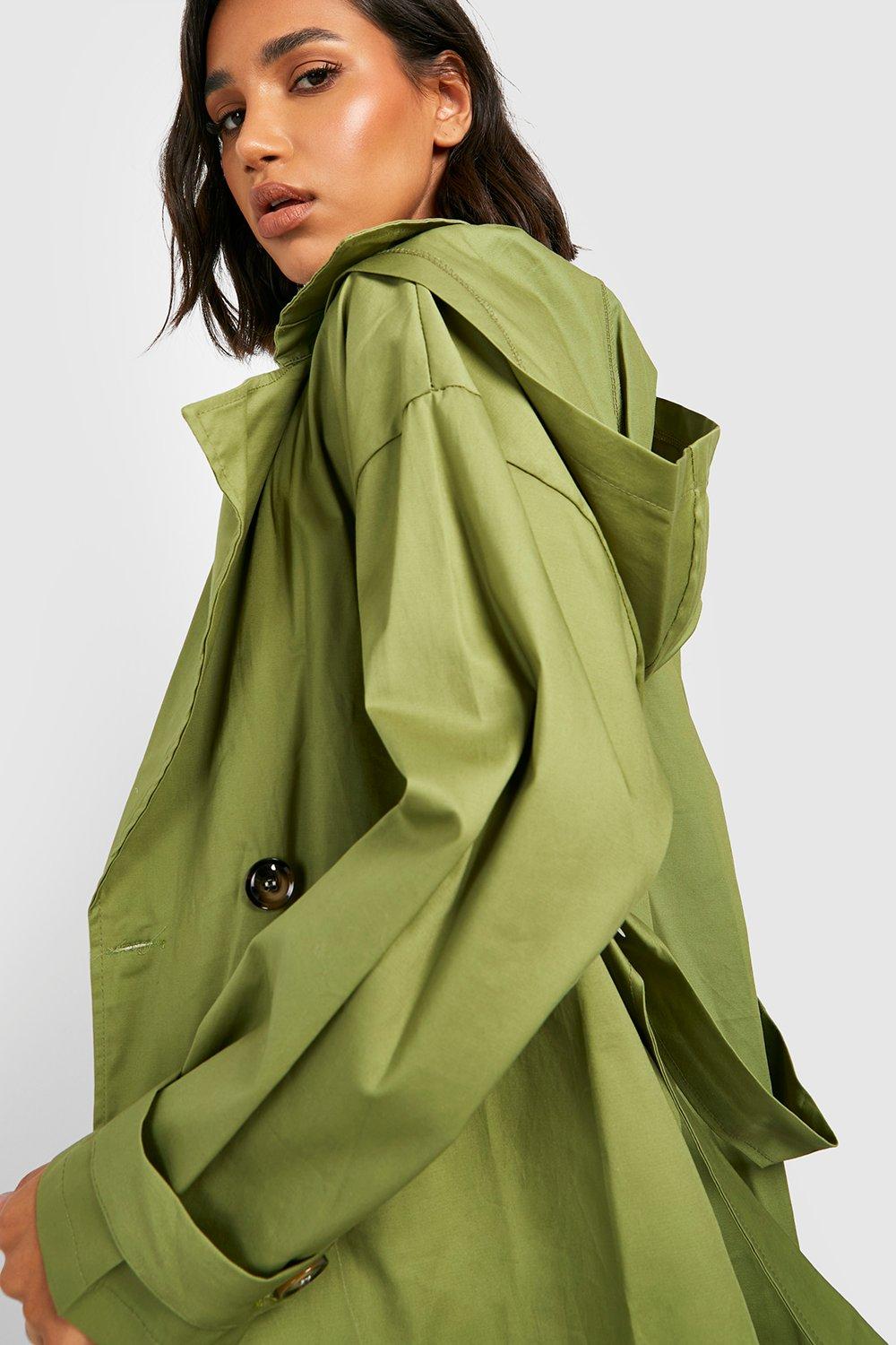 Green hooded 2025 trench coat