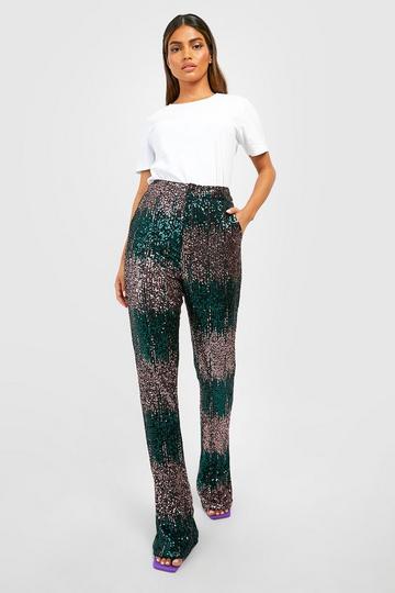 Teal Green Ombre Sequin Flared Pants