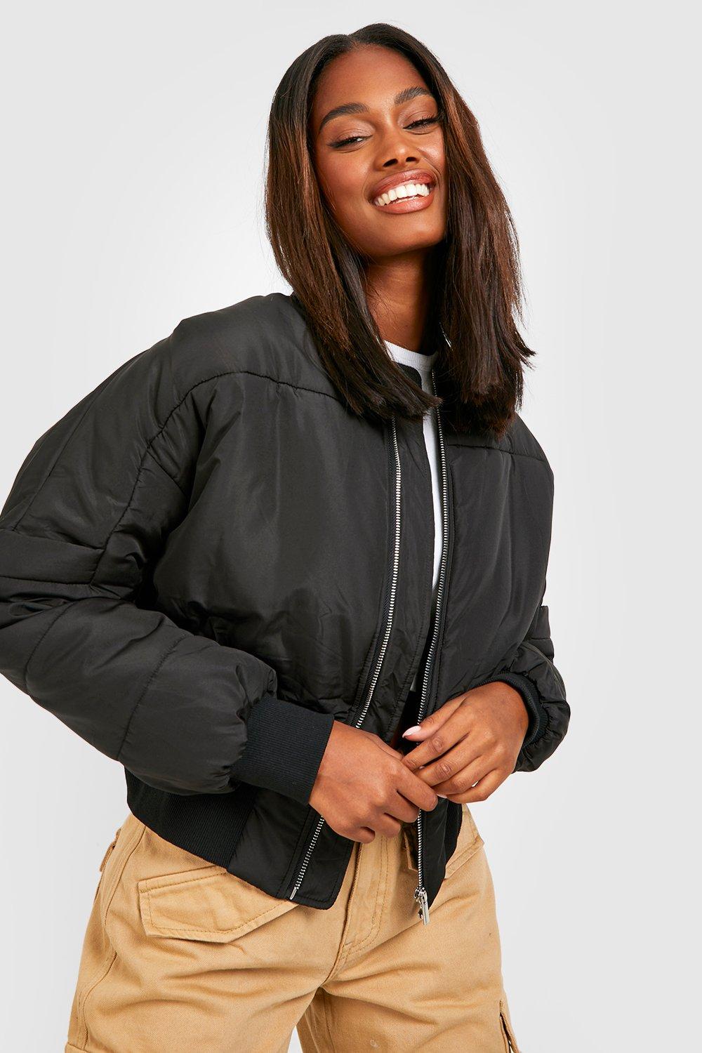 Women's black bomber jacket uk sale