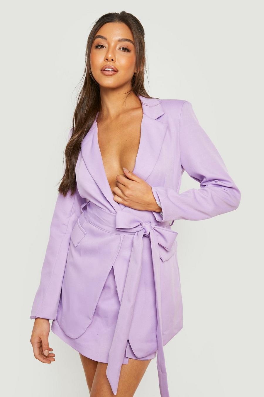 Lilac violett Colour Pop Tie Waist Tailored Blazer