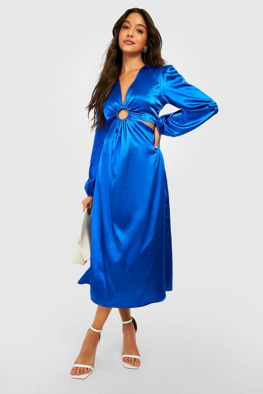 Blue Satin Midi Dress image number 1