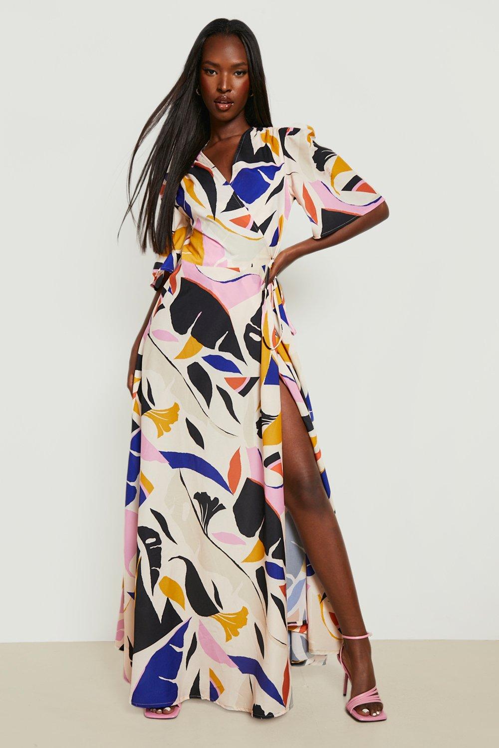 Boohoo maxi wrap on sale dress