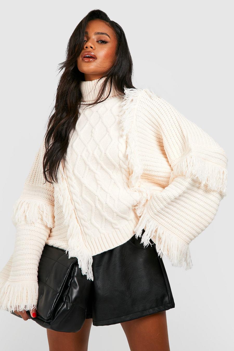 Chunky Cable Tassel Roll Neck Jumper