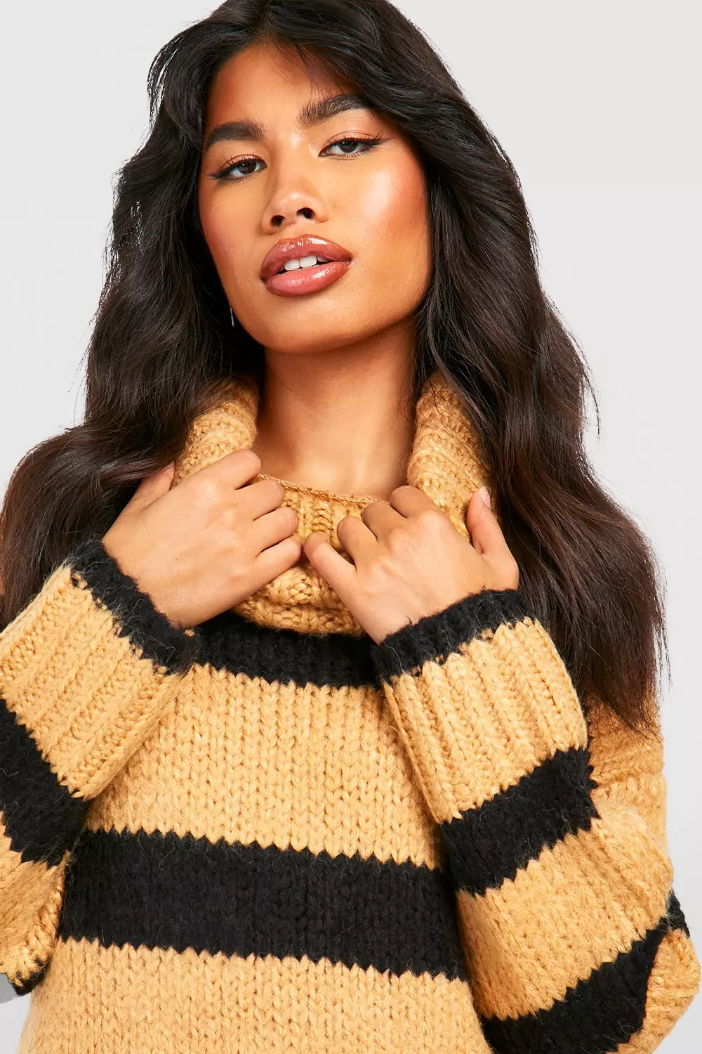 Camel Chunky Stripe Oversized Jumper alternative image