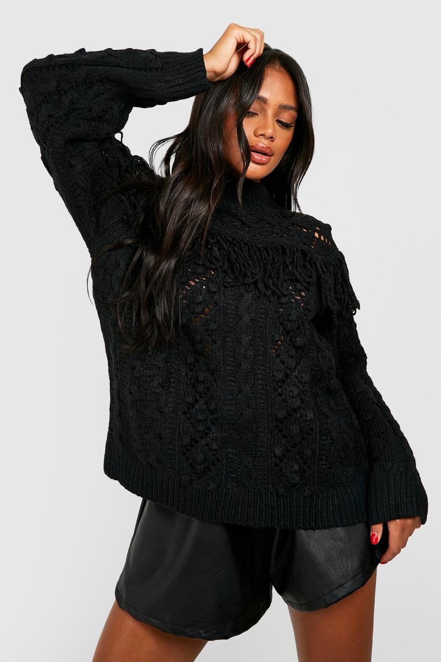 Black Heavy Tassel And Cable Jumper image number 1