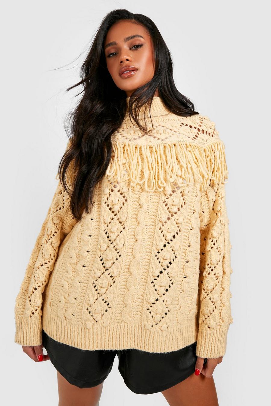 Stone Heavy Tassel And Cable Sweater image number 1
