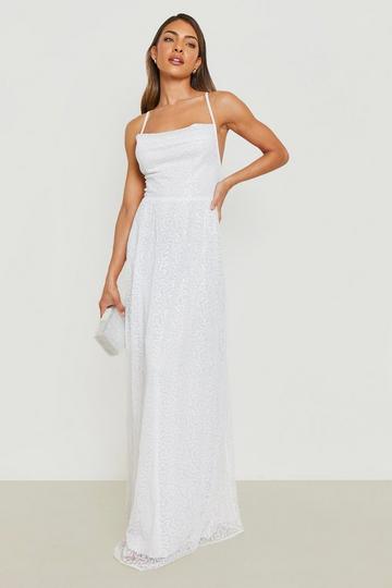 Sequin Cowl Strappy Maxi Dress ivory