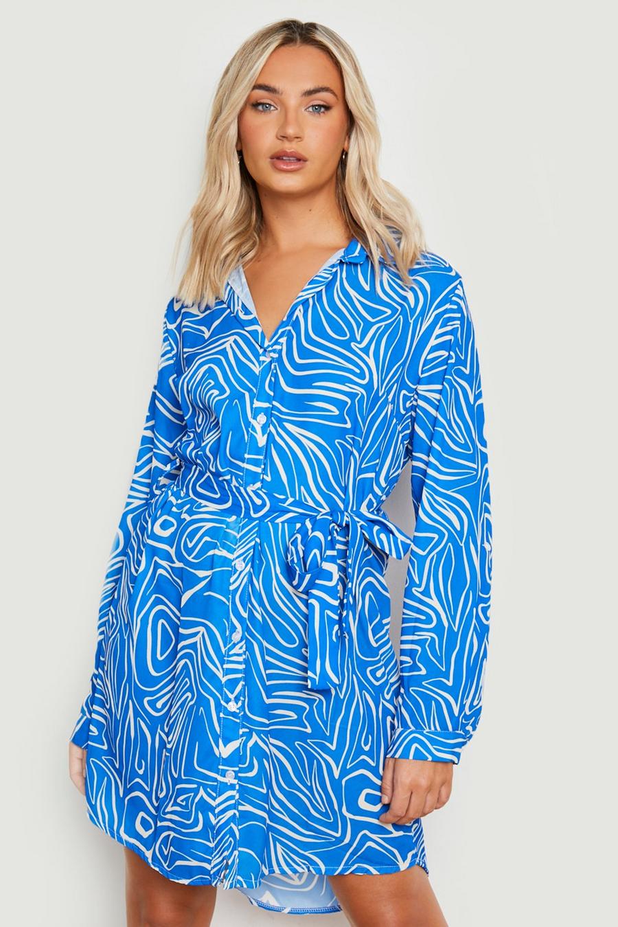 Cobalt blue Abstract Shirt Dress