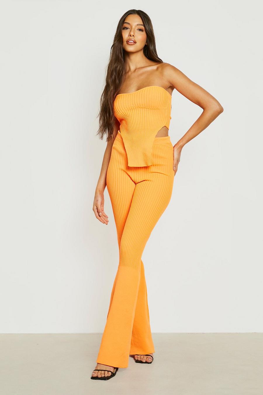 Set in maglia - Top a corsetto a fascia & pantaloni a zampa a coste, Orange image number 1