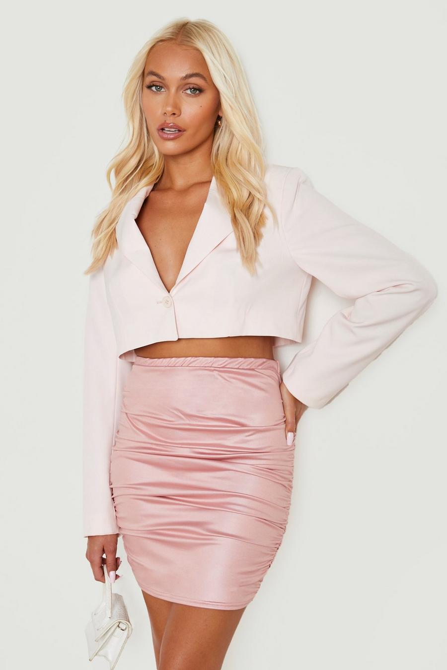 Pink Faux Leather Booty Boost Ruched Mini Skirt image number 1