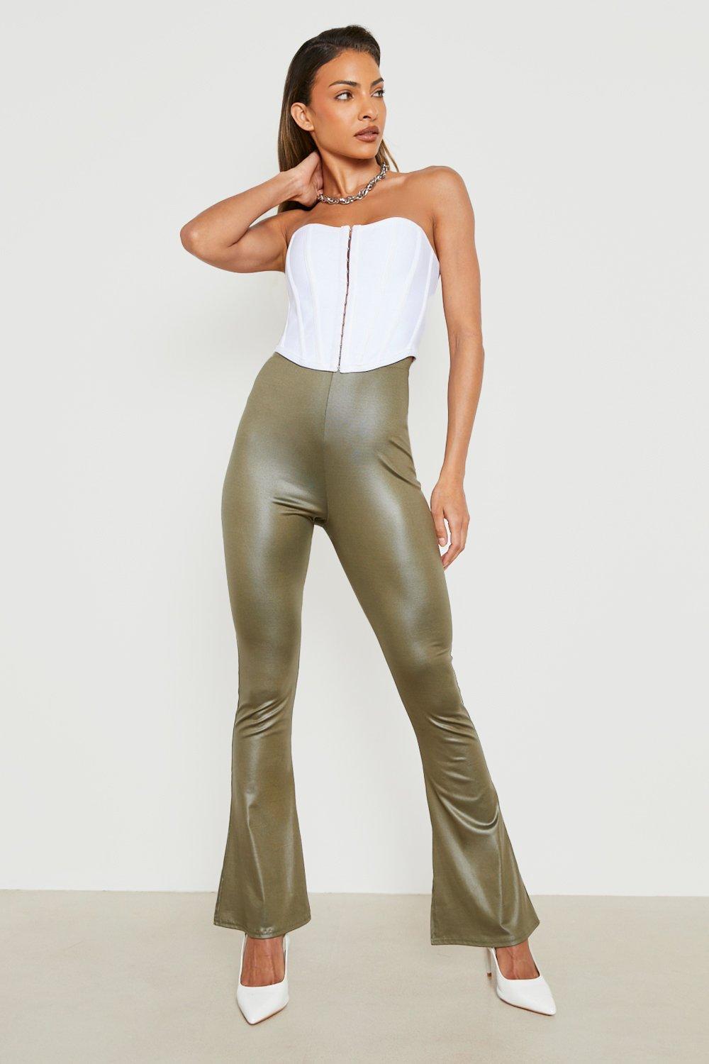 Khaki Leather-Look Leggings