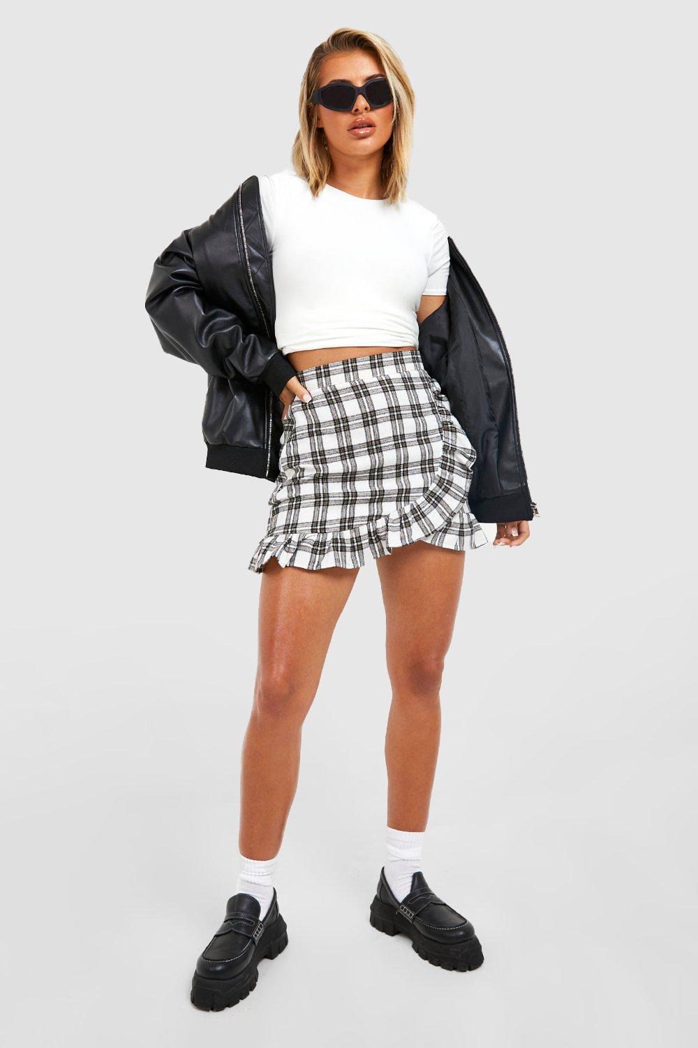 Check Ruffle Wrap Mini Skirt boohoo DK