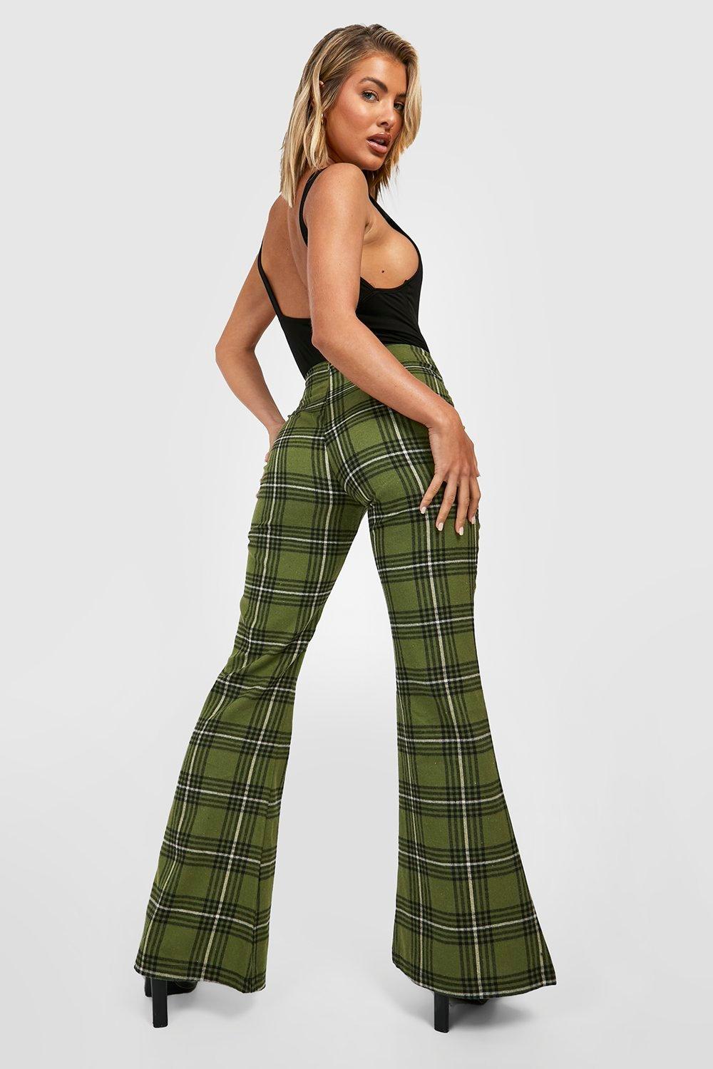 Tartan Woven Flared Trousers