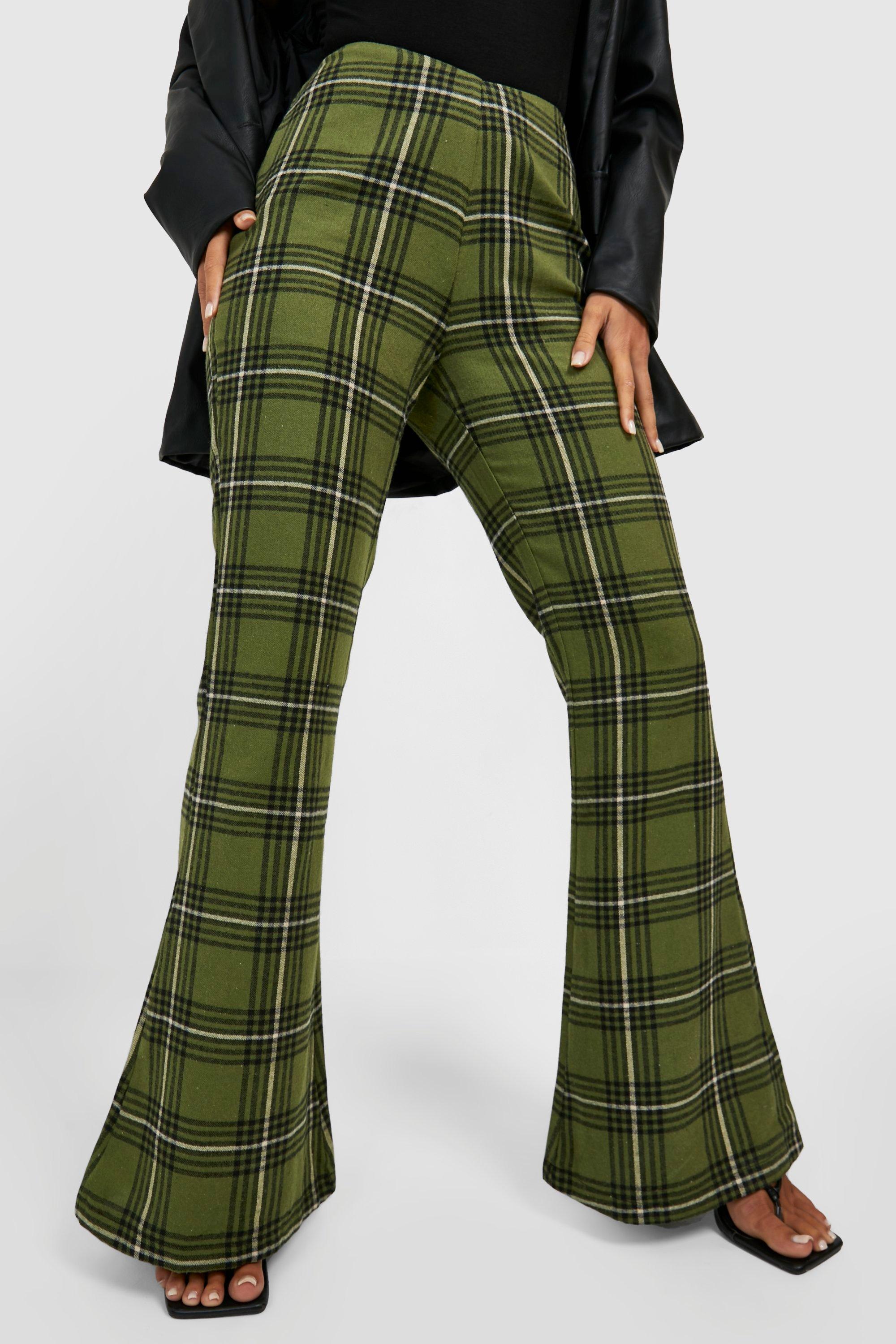 Retro Plaid Flare Pants in Black and Turquoise - The Sugarpuss