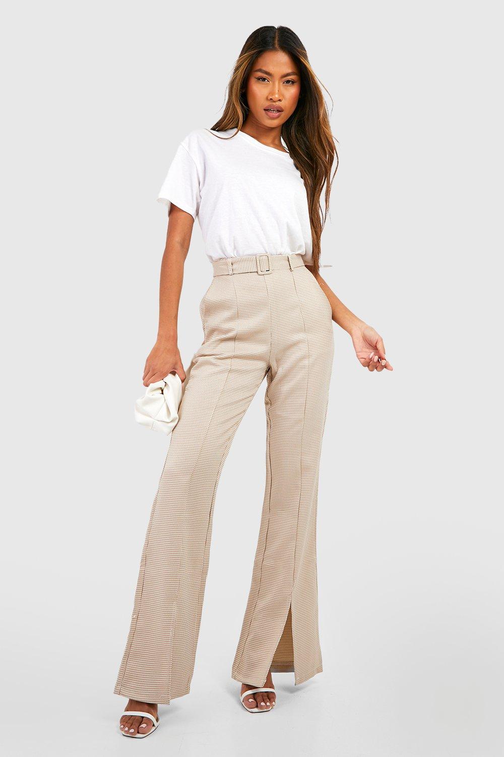 Split Hem Houndstooth Flare Leg Pants