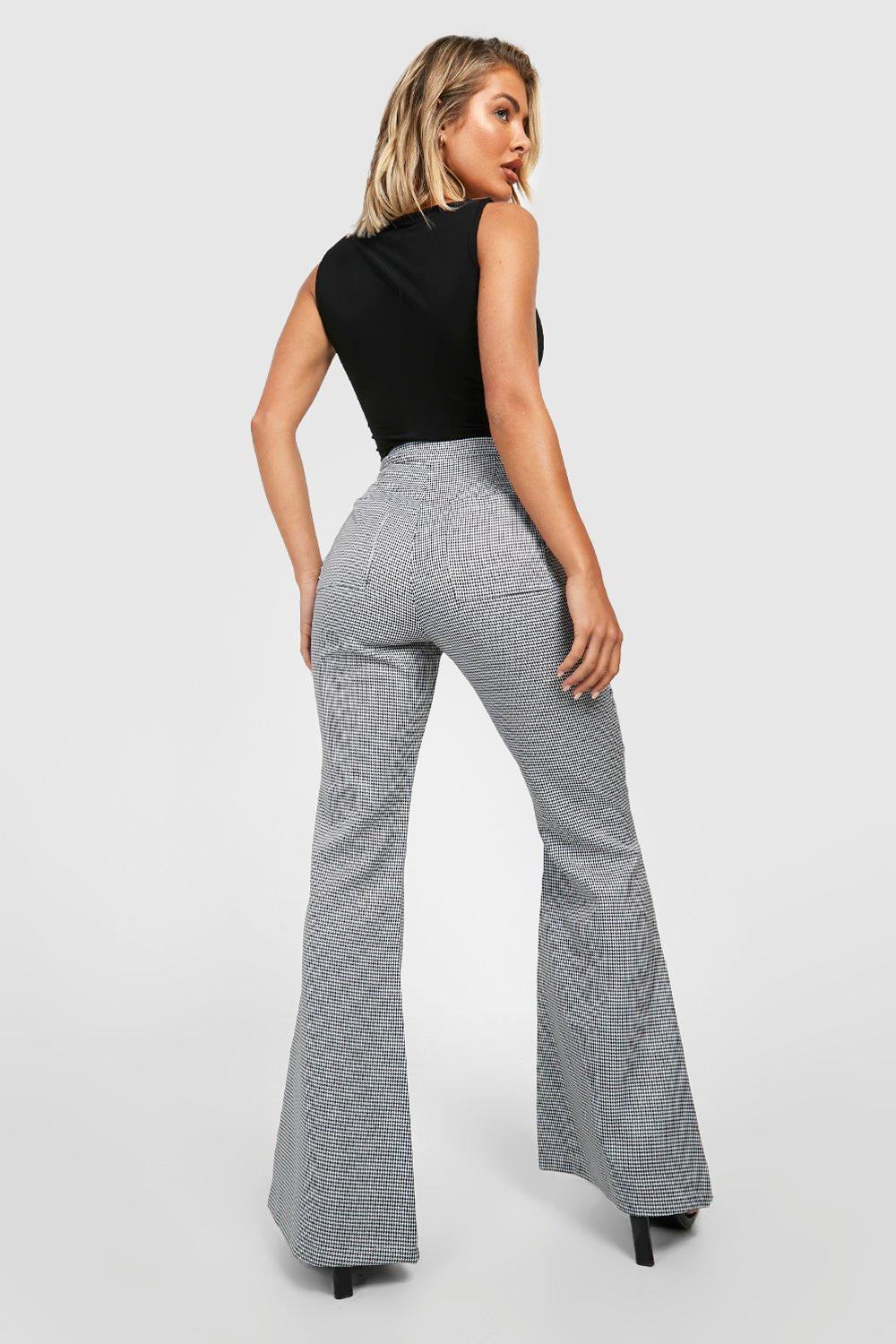 Womens Houndstooth High Waisted Tailored Flared Trouser | Boohoo UK