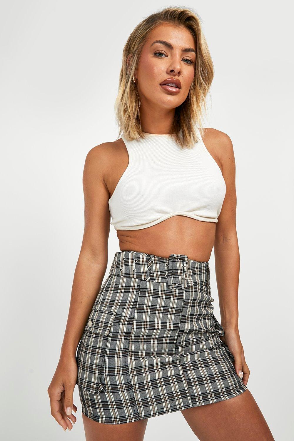 Tartan Belted Cargo Mini Skirt boohoo