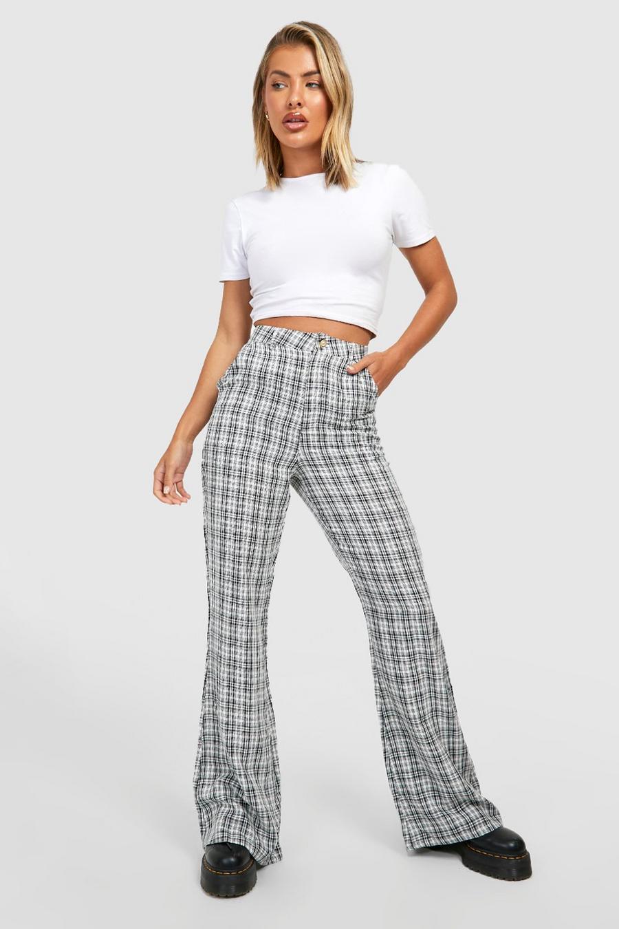 Black Plaid High Waisted Fly Front Flared Pants
