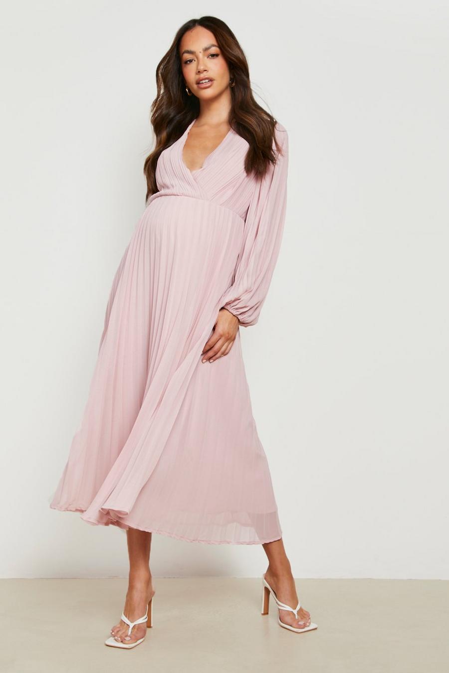 Pale pink Maternity Pleated Wrap Midaxi Dress image number 1