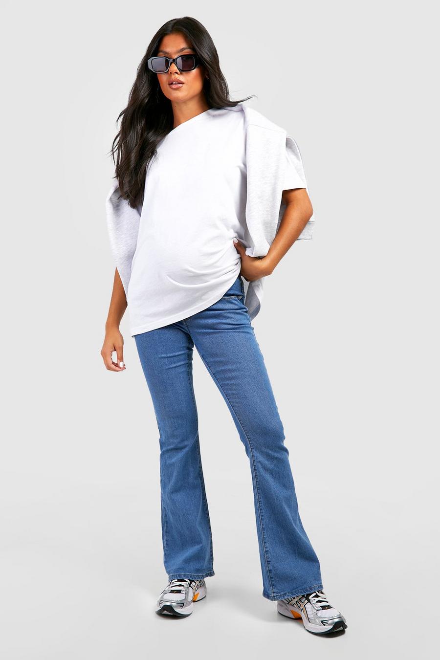 Mid wash blue Maternity Over Bump Flare Jeans image number 1