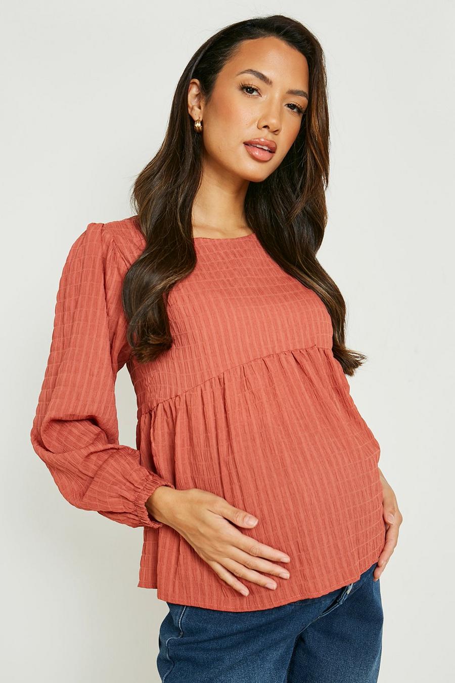 Rose pink rosa Maternity Crinkle Puff Sleeve Smock Top