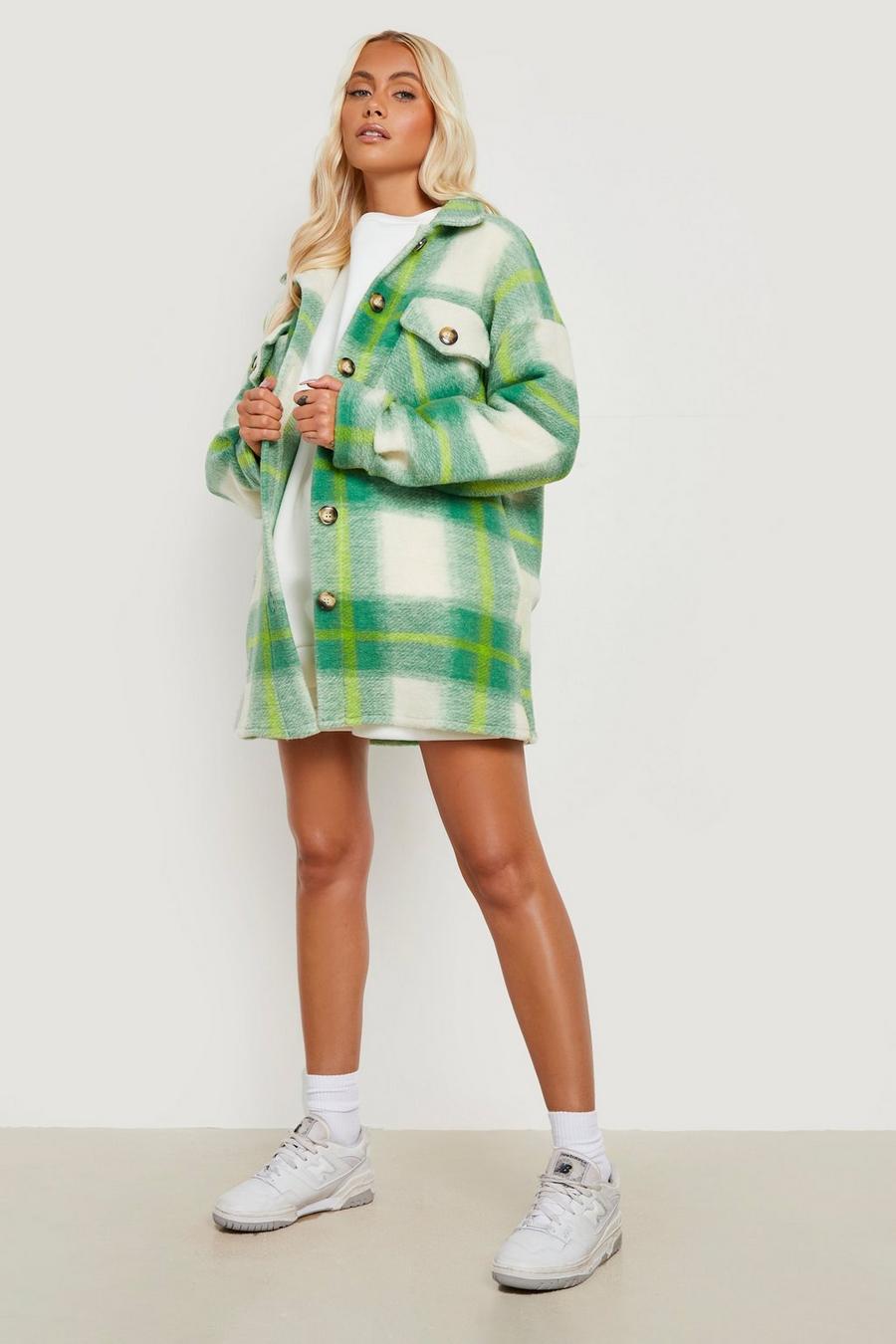 Boohoo Tall Boucle Shacket in Green Womens Clothing Jackets Casual jackets 