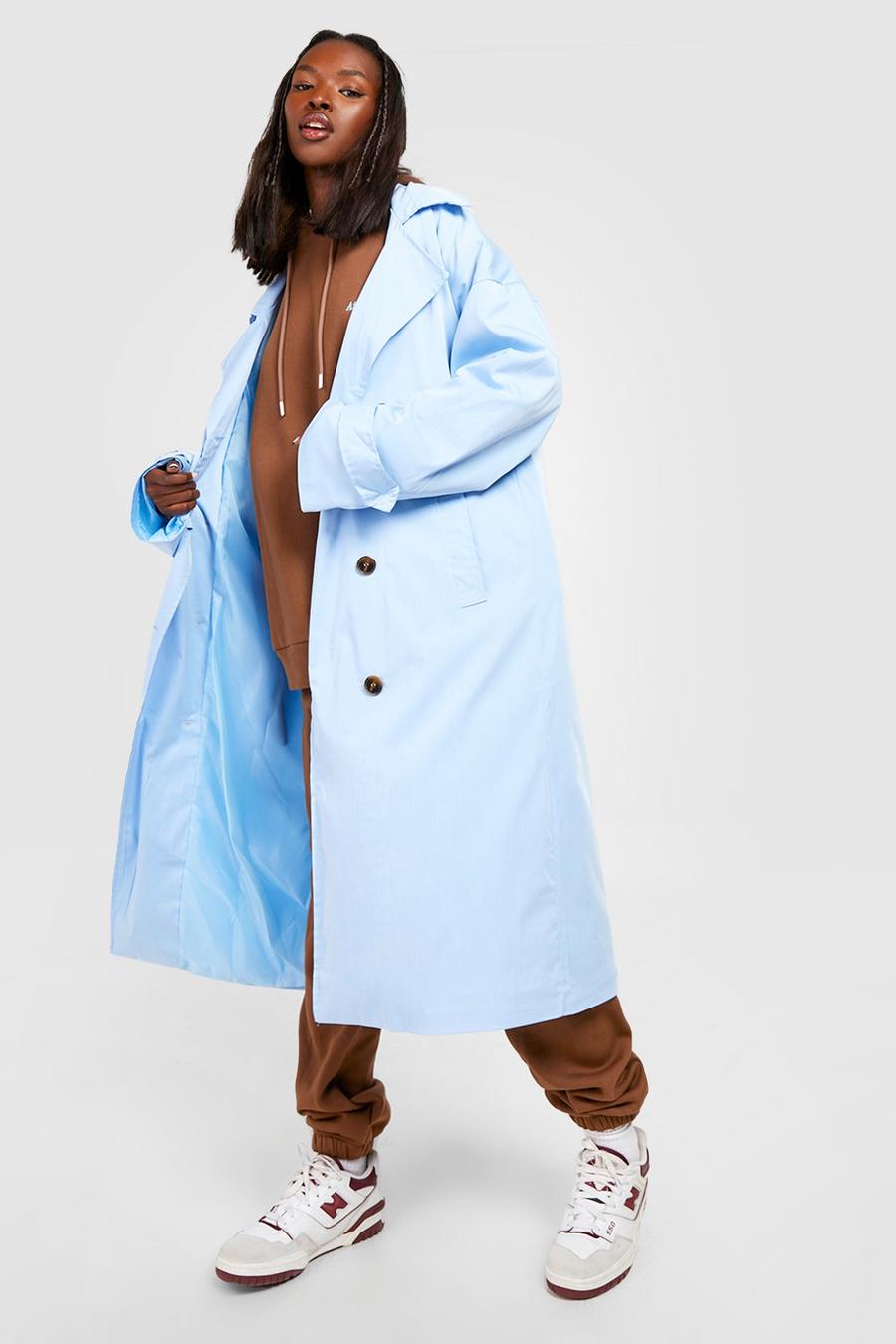 Blue Oversized Double Breasted Trench Coat image number 1