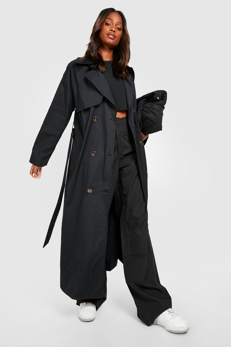 Black Double Breasted Trench Coat image number 1