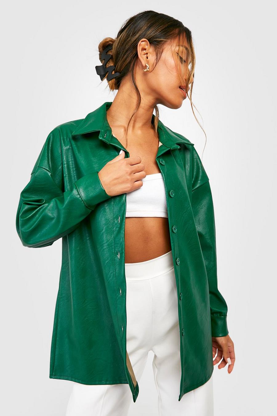 Green Faux Leather Shacket image number 1