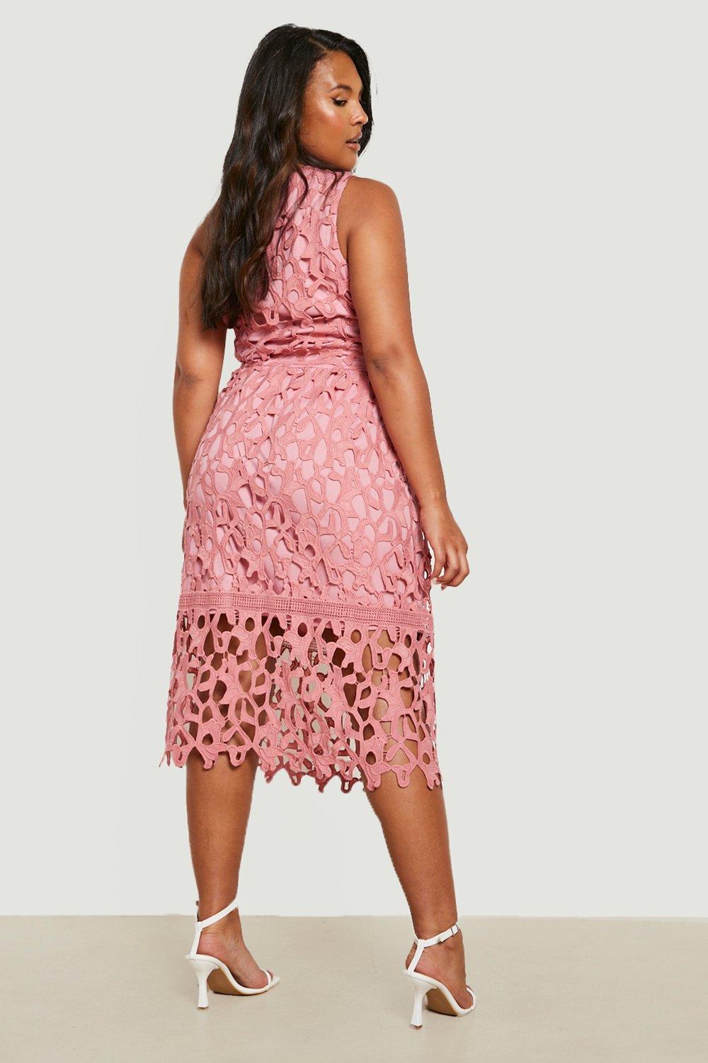 Boohoo exclusive sleeveless lace 2025 midi dress in pink