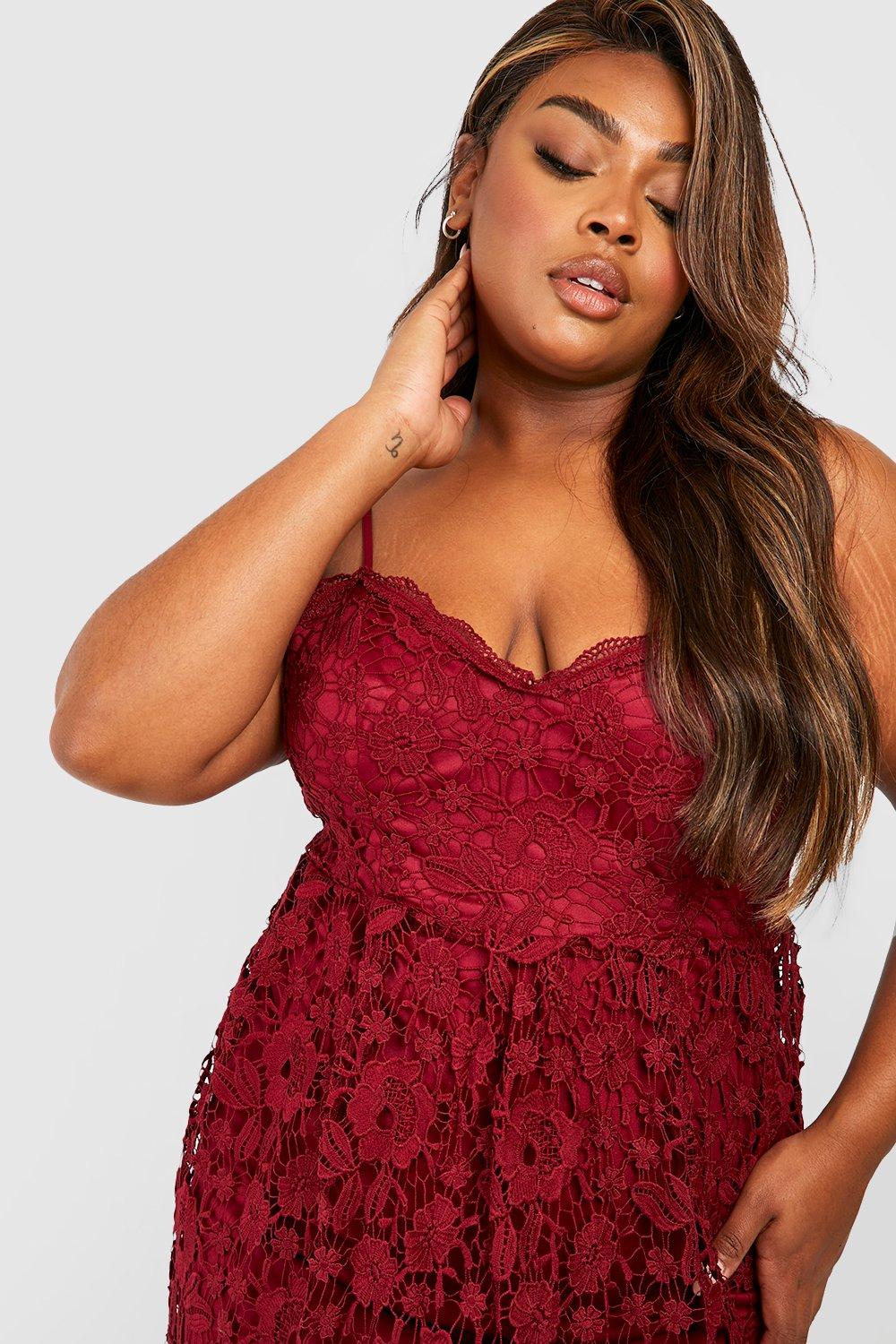 Boohoo red lace discount dress