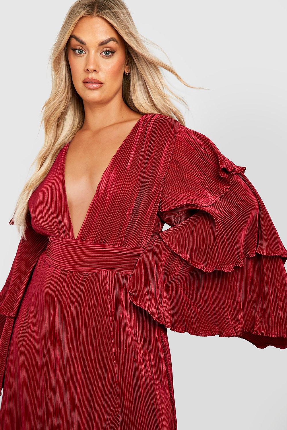 Boohoo red hot sale ruffle dress