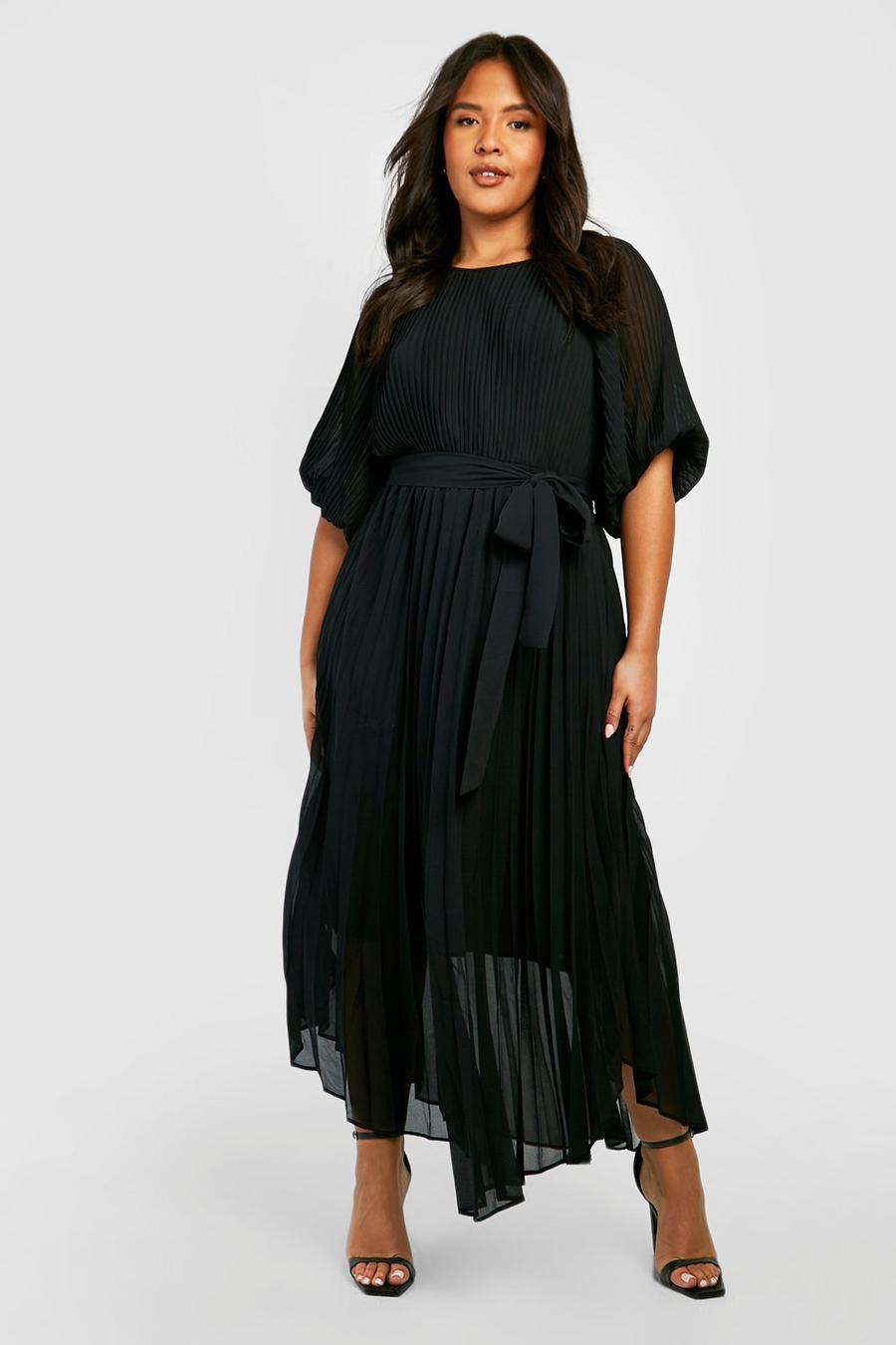 Black Plus Pleated Puff Sleeve Maxi Dress image number 1