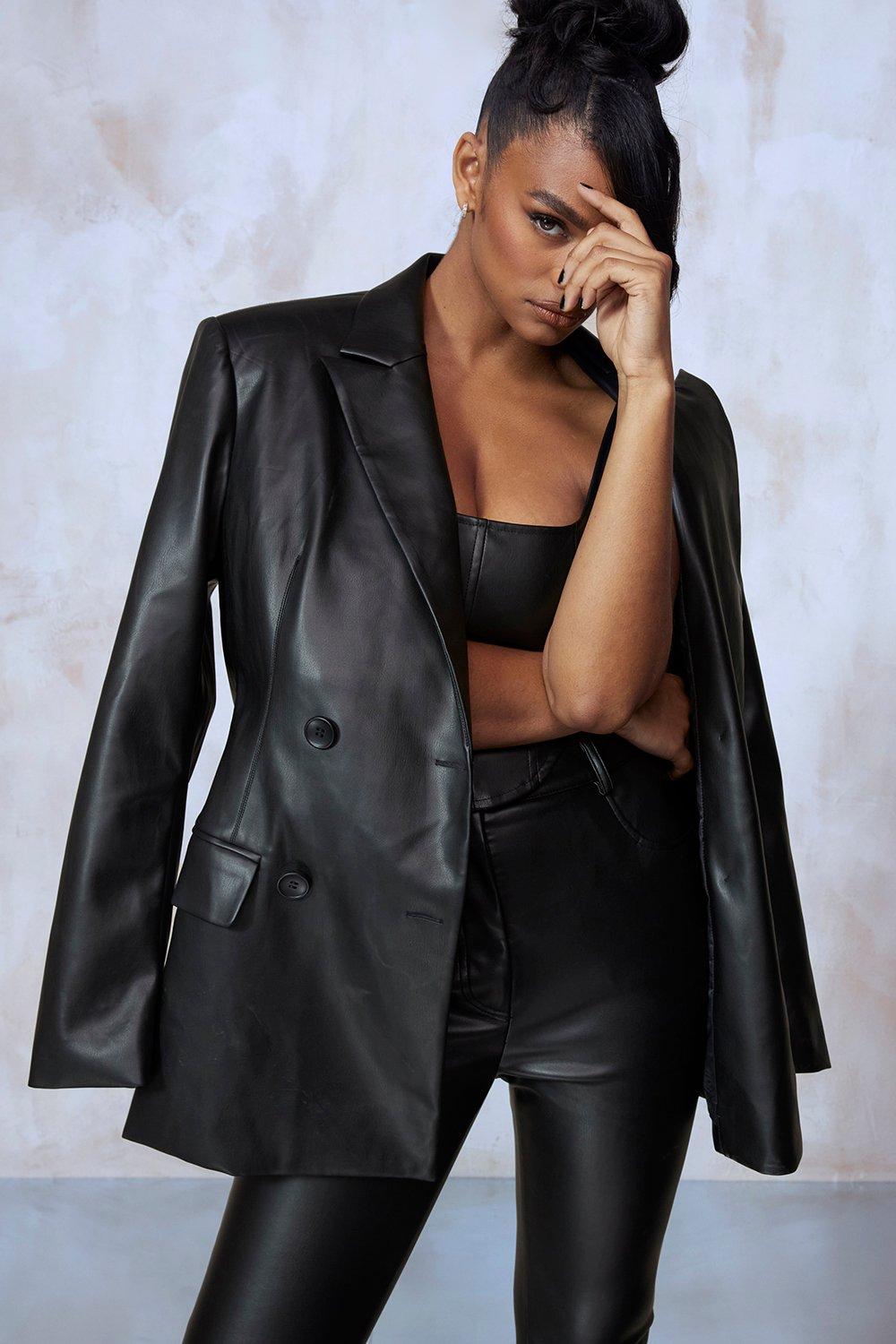 Faux leather blazer deals womens