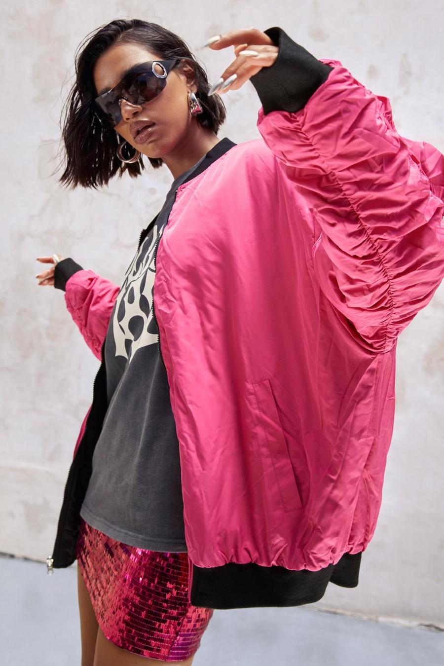 Pink Kourtney Kardashian Barker Reversible Bomber Jacket image number 1