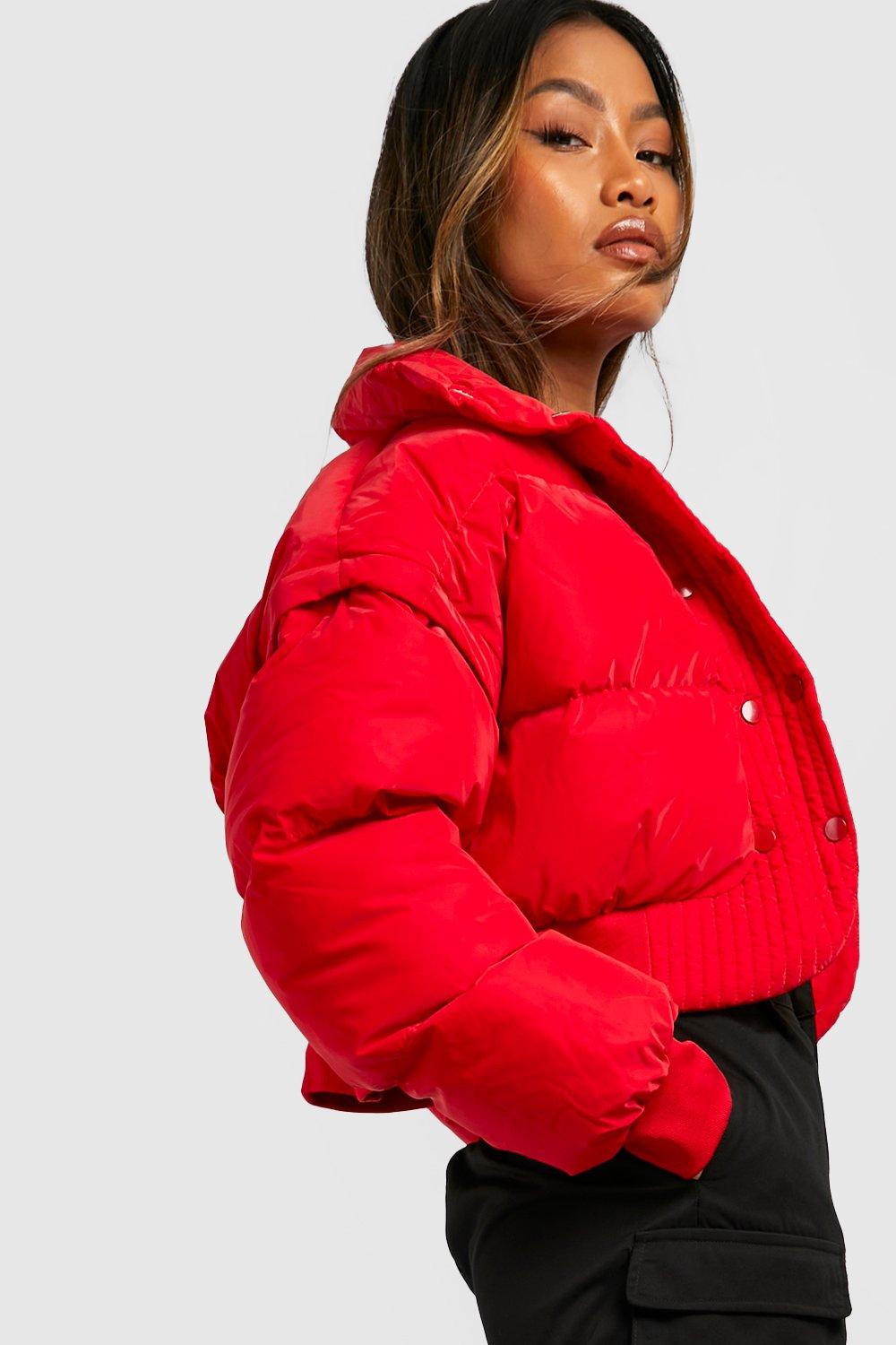 Cropped cheap red puffer