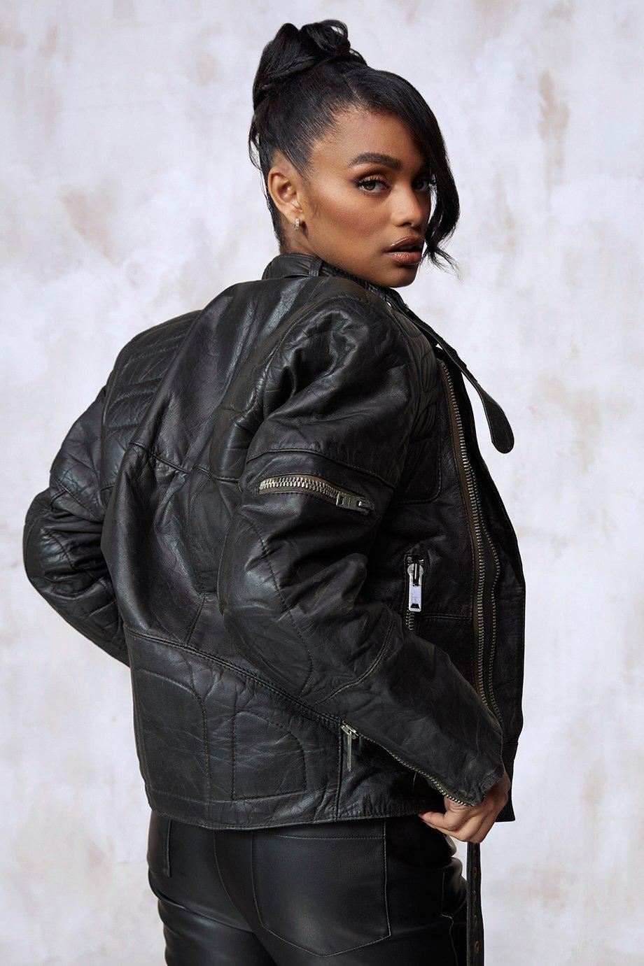 Vintage black leather biker on sale jacket