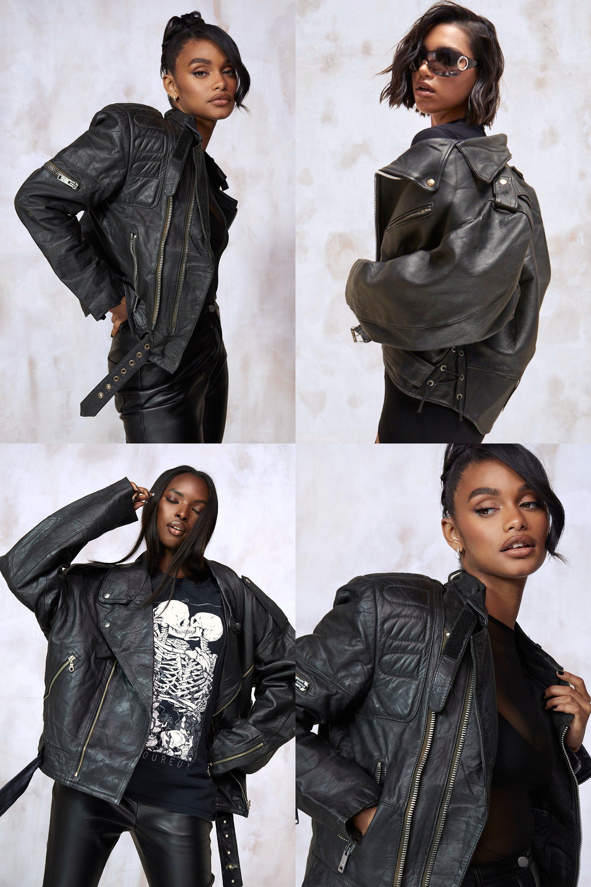 Kim Oversized Leather Moto Jacket