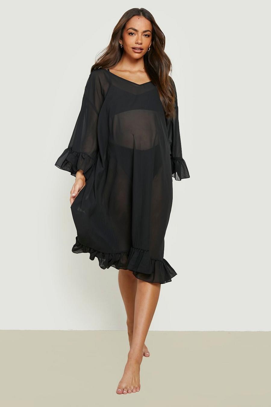 Black Maternity Ruffle Beach Dress image number 1