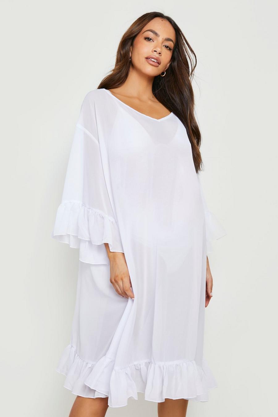 White blanco Maternity Ruffle Beach Dress