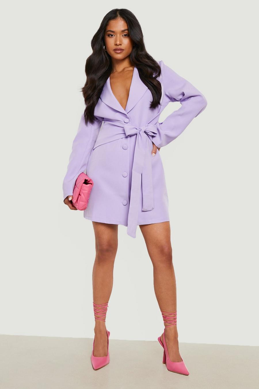 Lilac Petite Bow Belted Blazer Dress image number 1