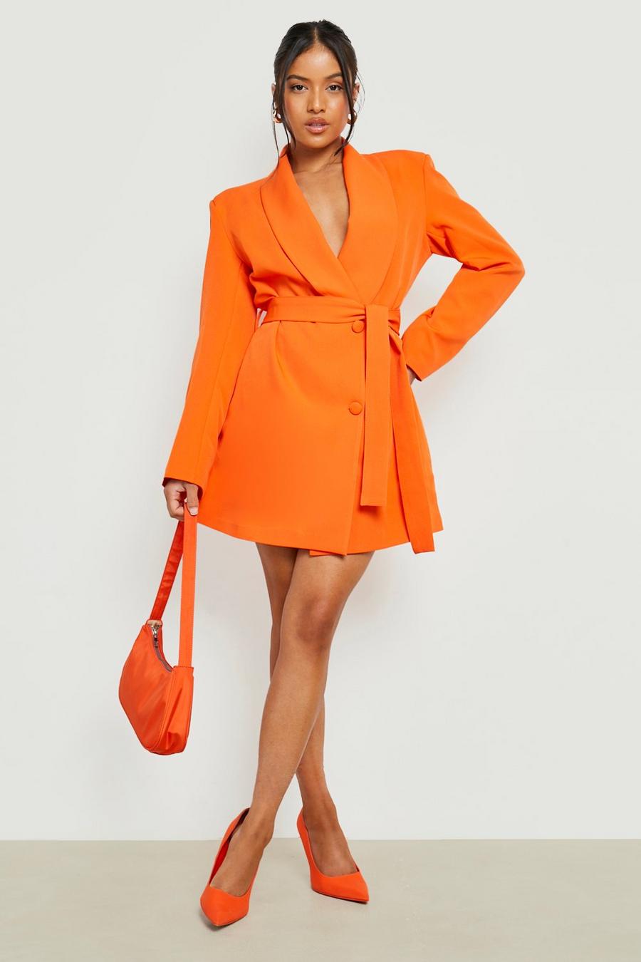 Orange Petite Belted Wrap Blazer Dress image number 1