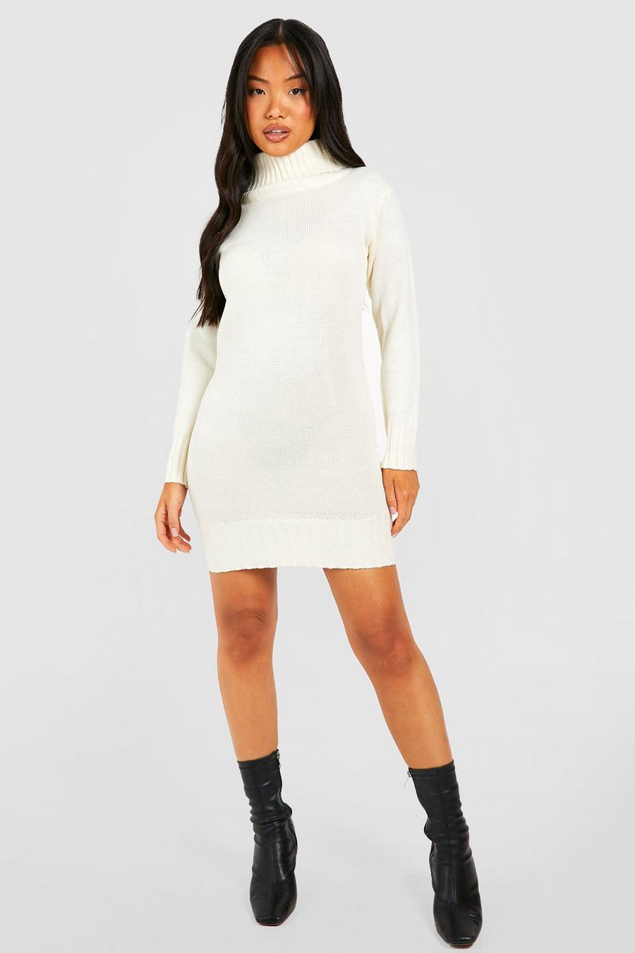 Ecru white Petite Roll Neck Jumper Dress